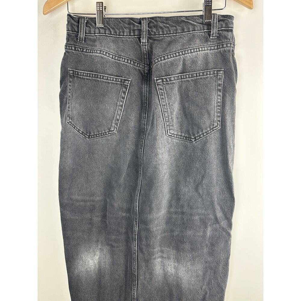Reformation Nila Long Denim Skirt Front Slit Raw Hem Faded Washed Black Size 28 - Picture 7 of 12